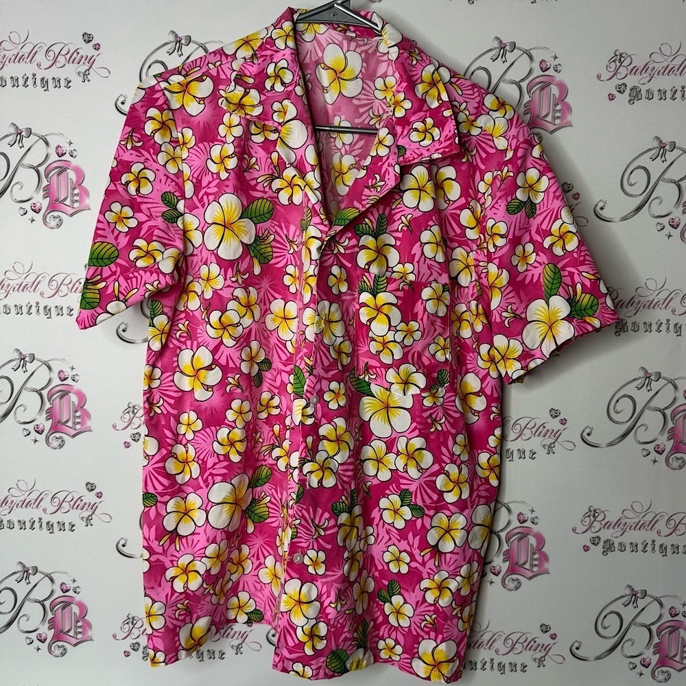 Button up shirt unisex neon Pink Floral Hawaiian Shirt Hawaii flowers 🌺